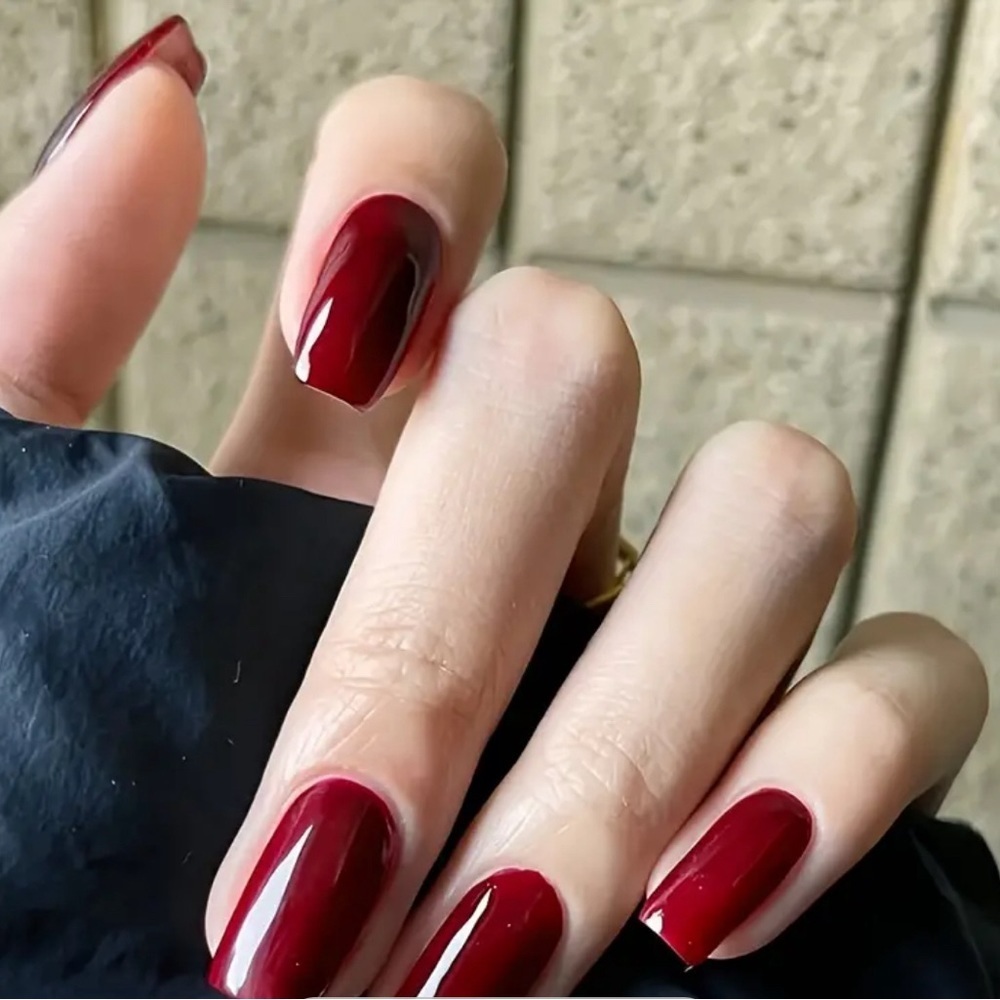 - Burgundy Gloss False Fake Medium Glossy Acrylic Full Cover Press On Nail…